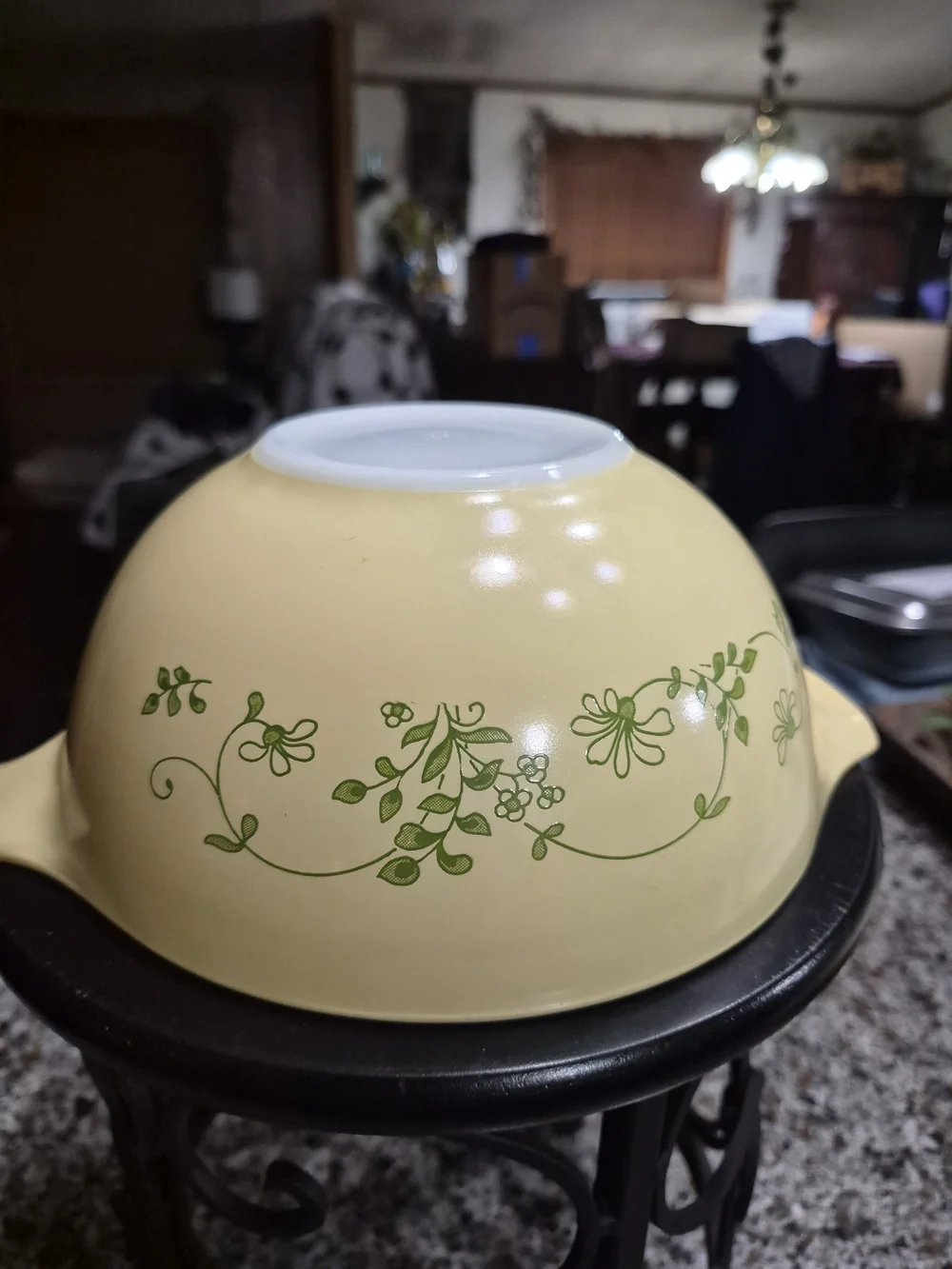 Cream Ceramic Nesting Mixing Bowls with Green Floral Print